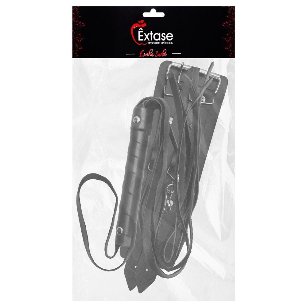 Kit Algema Bracelete E Chicote Couro Sado êxtase