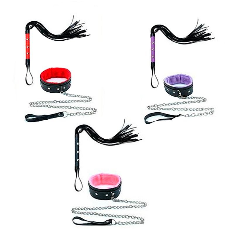 kit Coleira com Guia de corrente Luxo e Chicote - Roxo