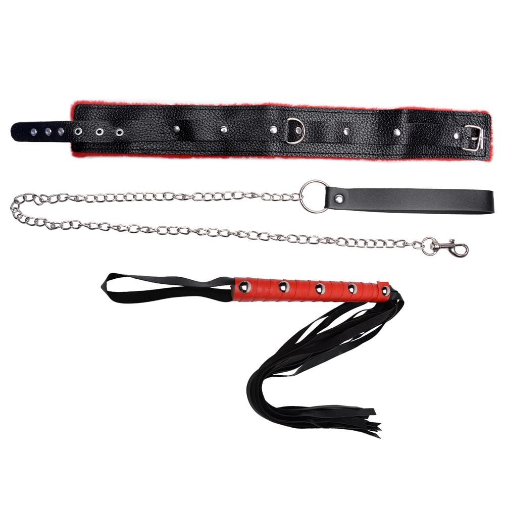 Kit Coleira Guia Corrente Chicote Luxo Sexy Import