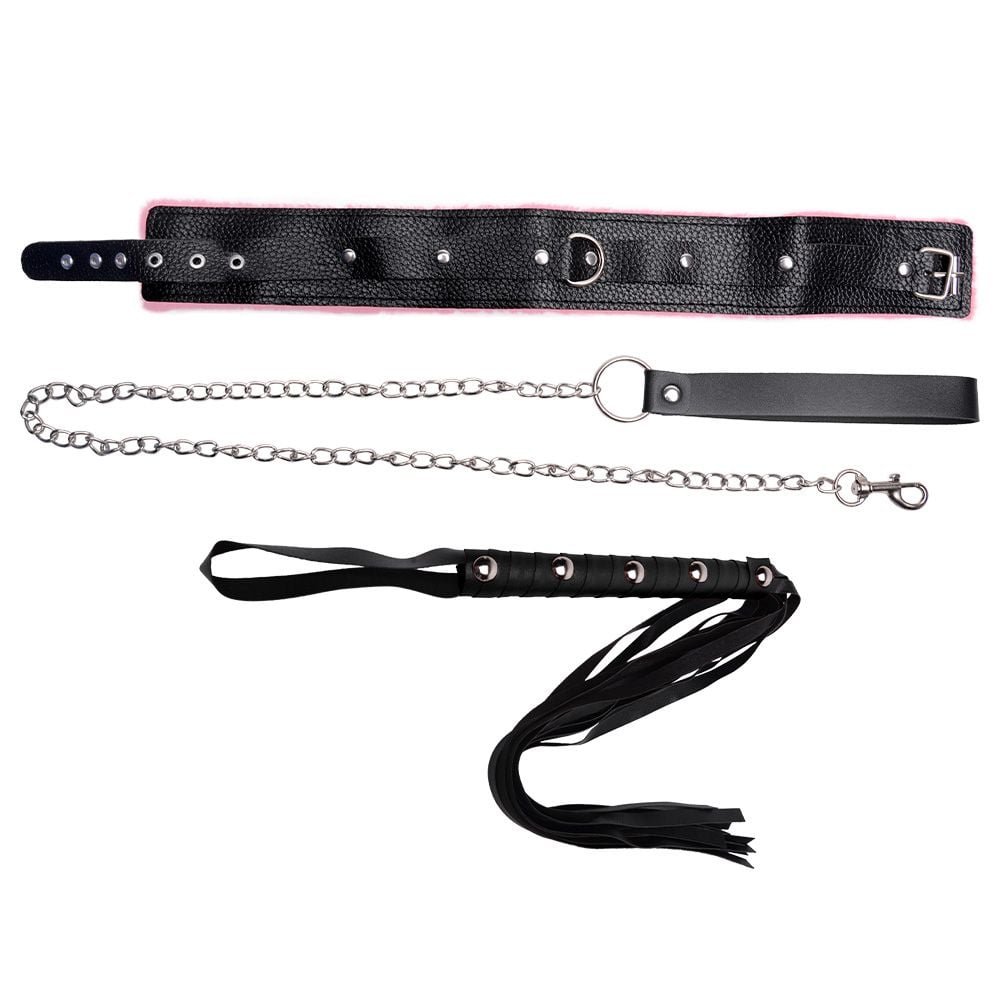 Kit Coleira Guia Corrente Chicote Luxo Sexy Import