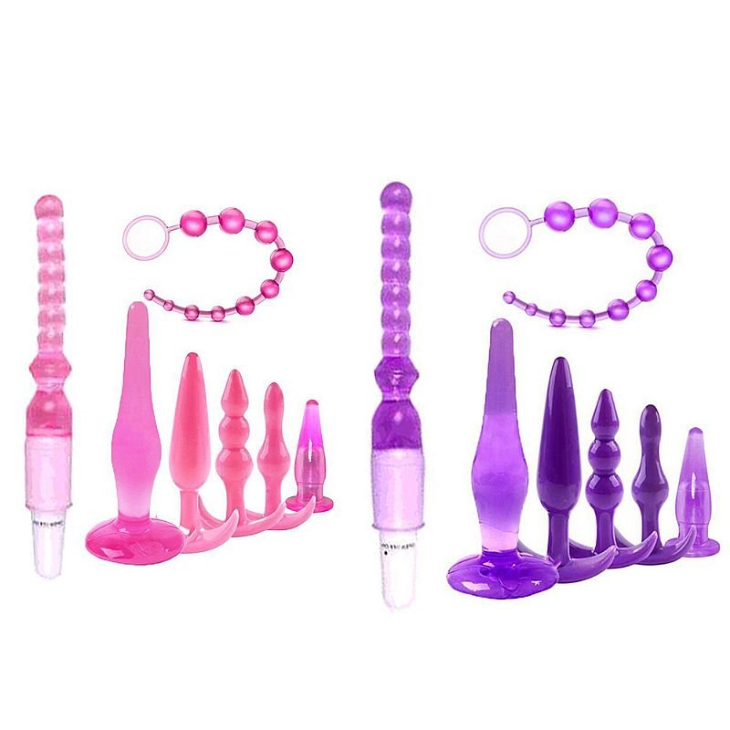 Kit com 1 Plug Jelly e 5 Plug Anal / 1 Dedeira - Rosa