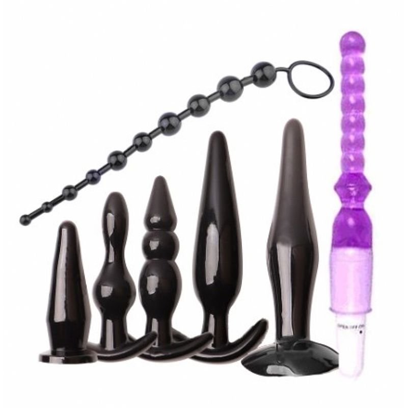 Kit com 1 Plug Jelly e 5 Plug Anal / 1 Dedeira - Rosa