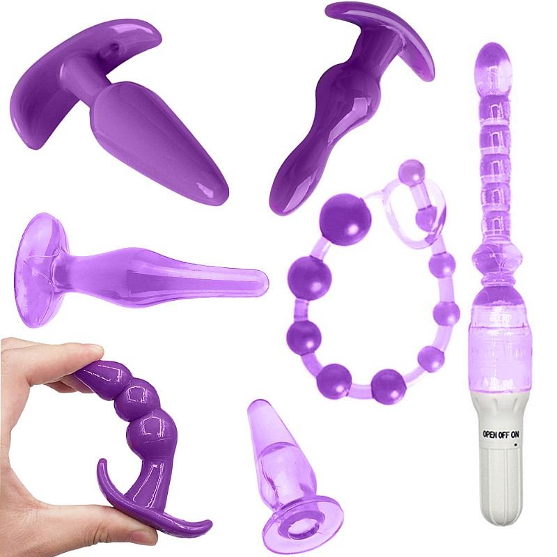 Kit com 1 Plug Jelly e 5 Plug Anal / 1 Dedeira - Rosa