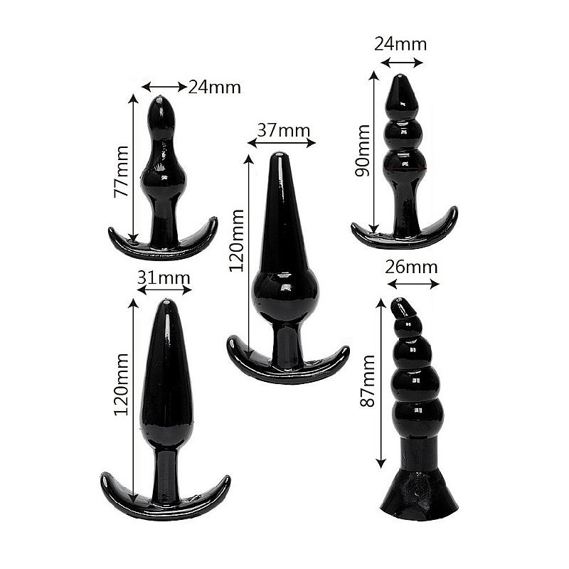 Kit com 5 Plug anal - Preto