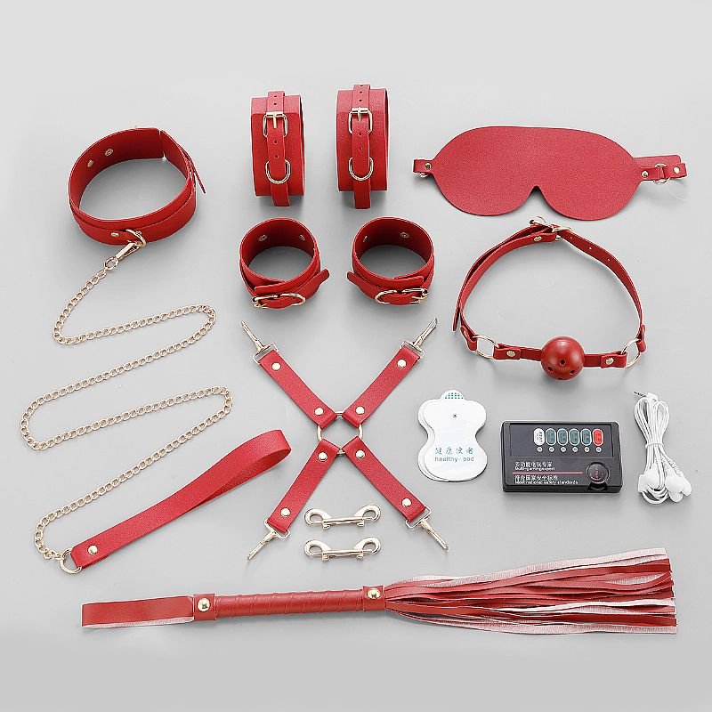 Kit com 8 Itens de Sado Com Função de choque elétrico - Vinho