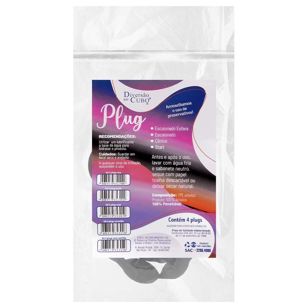 Kit Plug Anal 04 Unidades Variadas Diversão Ao Cubo