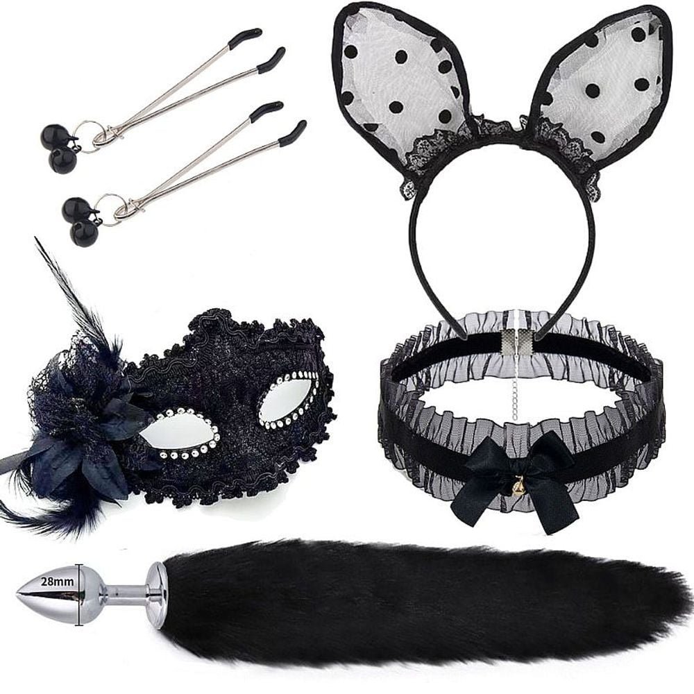Kit Raposa Tiara Grampos Gargantilha Máscara Sexy Import