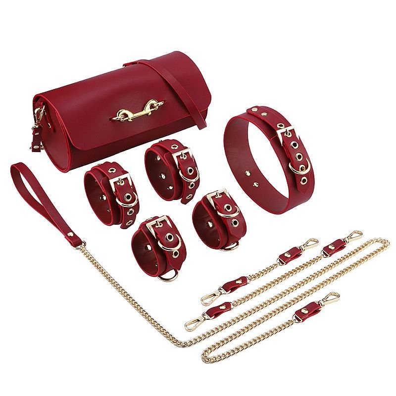 kit - Thierry - Bolsa de Bondage - algemas e coleira com corrente - Vinho