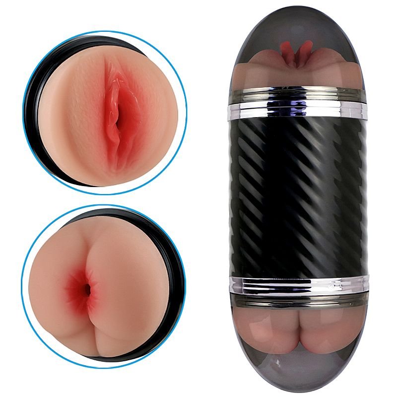 Masturbador Duplo com Vagina e Anûs - Super Forte - Preto