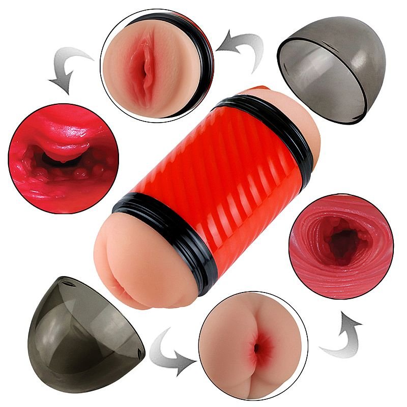 Masturbador Duplo com Vagina e Anûs - Super Forte - Preto