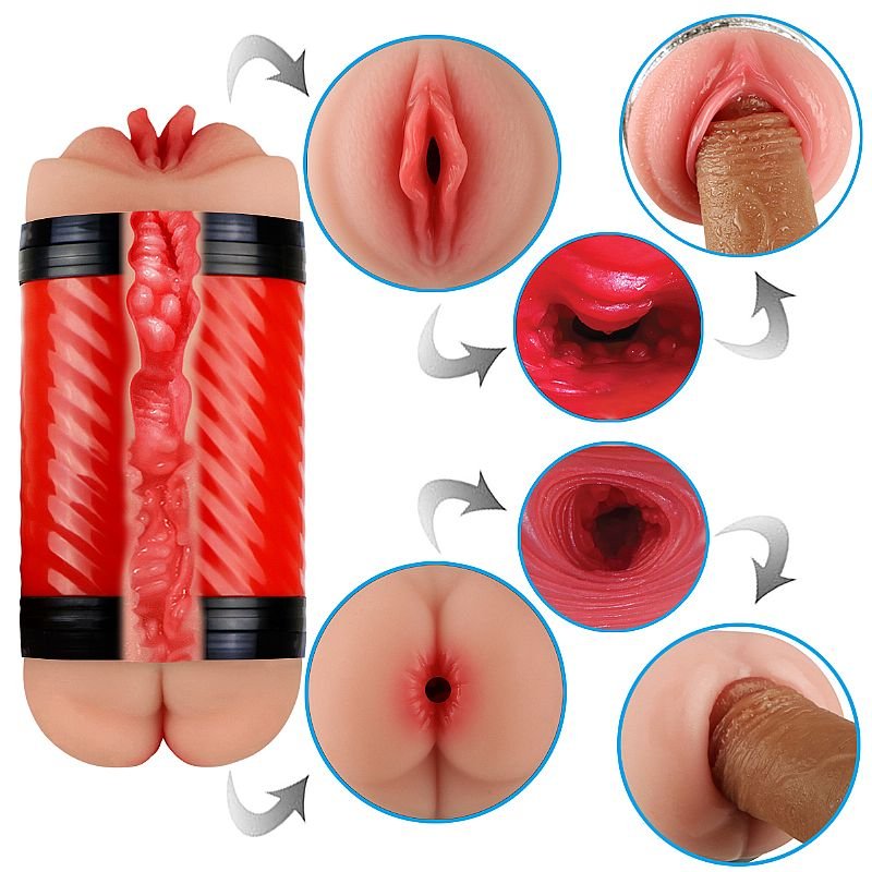 Masturbador Duplo com Vagina e Anûs - Super Forte - Vermelho