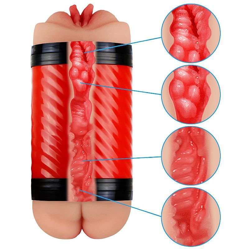 Masturbador Duplo com Vagina e Anûs - Super Forte - Vermelho