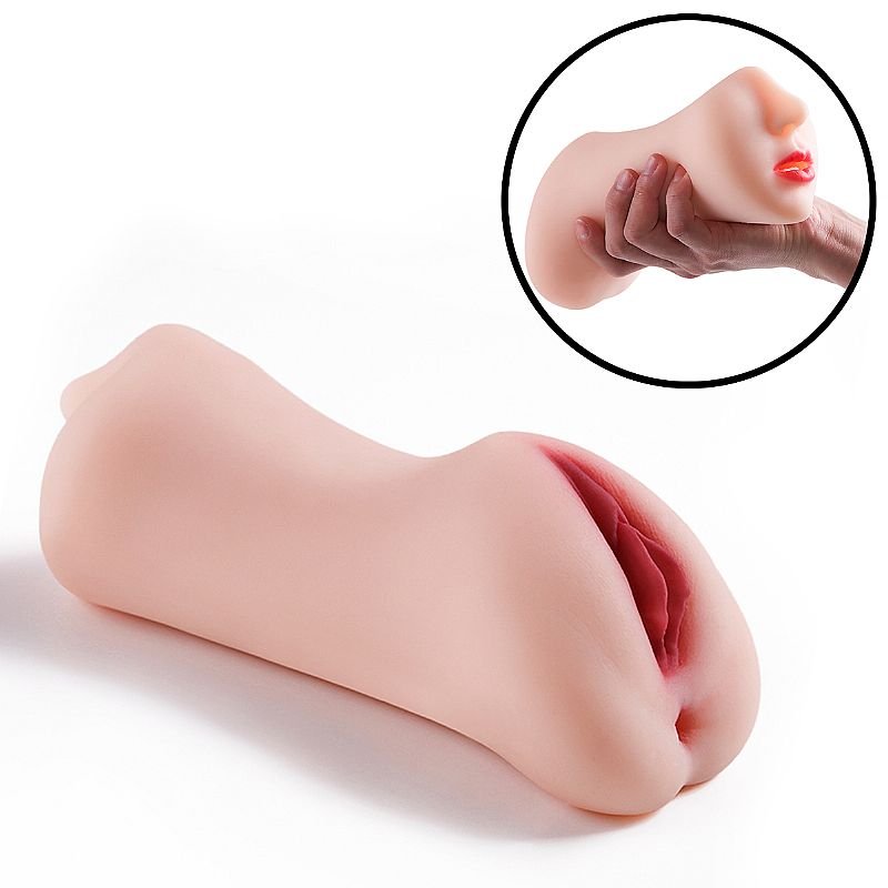Masturbador Duplo - Vagina e Ânus com Boca - 25,0 x 8,0cm