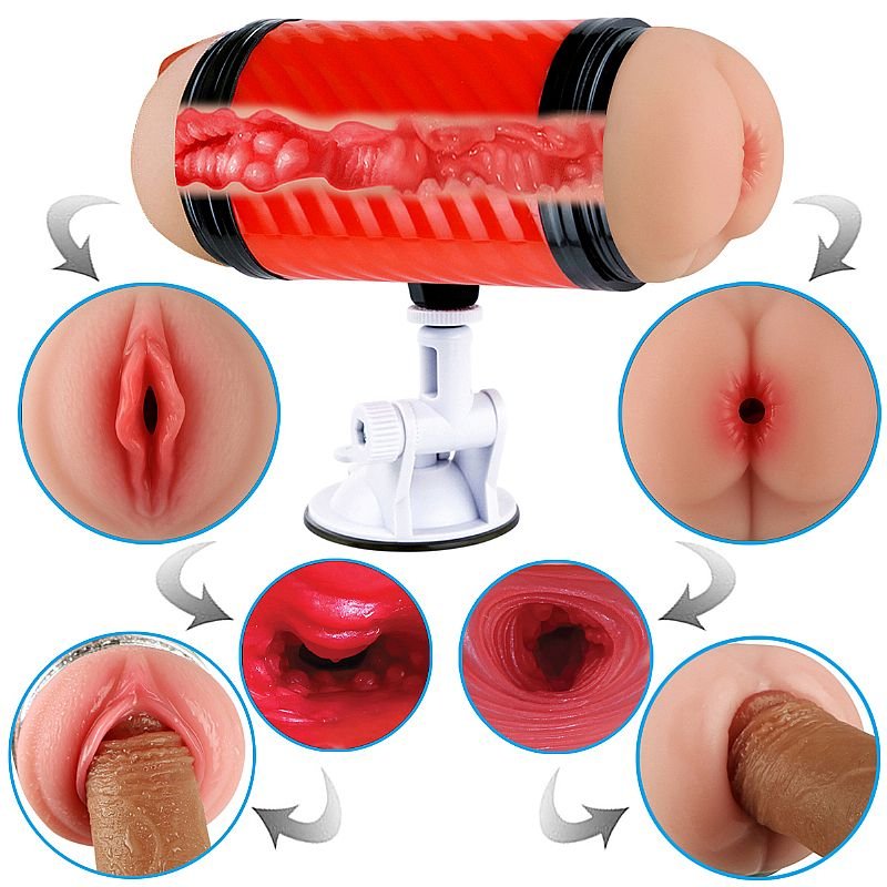 Masturbador Duplo - Vagina e Anûs com Ventosa - Super Forte II - Preto