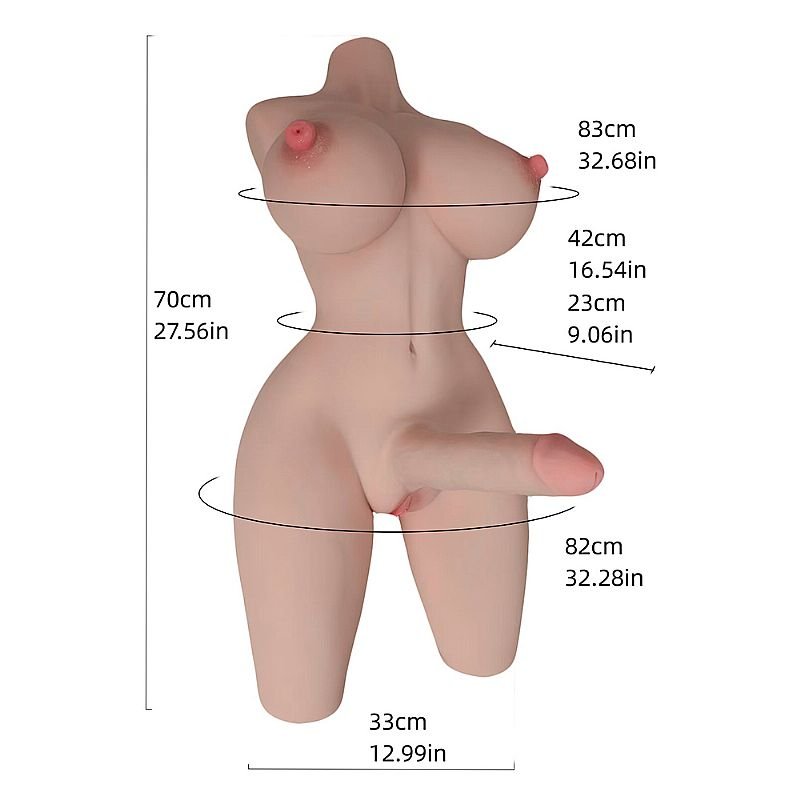 Masturbador Hermafrodita Grande 70,0 x 33,0 cm - Meio Corpo com Pênis e Vagina / Ânus 3