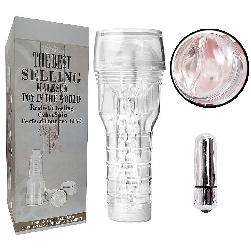 Masturbador Lanterna em Lata Transparente com Vibro - Vagina com Vibro