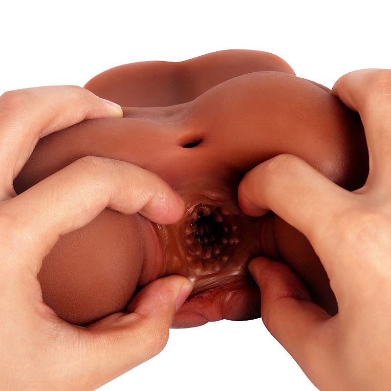 Masturbador Masculino Pequeno - Formato Bunda com Vagina e Ânus - 14,5 x 8,0 - Marrom