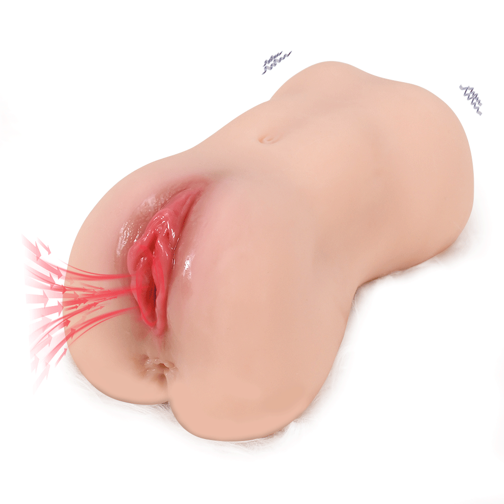 Masturbador Masculino Pequeno - Formato de Vagina com Vibração e Pulsação / Função de Voz com 4 Idioma - 18,0 x 12,0 cm - Bege