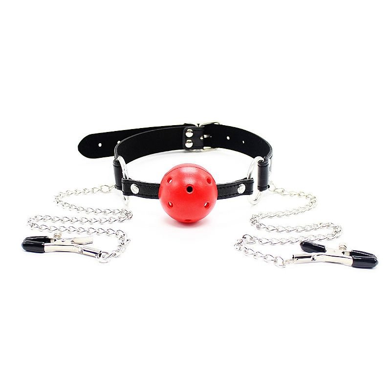 Mordaça com Bola e Grampos de Mamilo