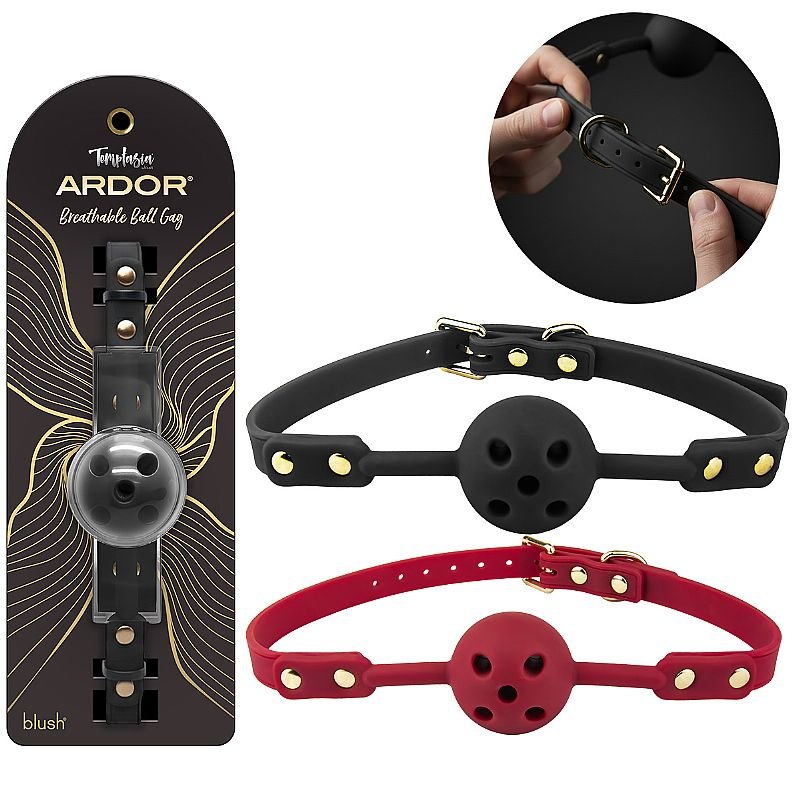Mordaça de Couro com Bola - Ardor - Blush - Preto