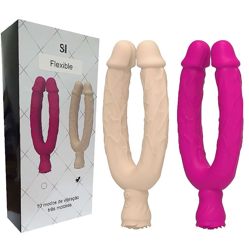 Pênis Duplo com Vibro - Flexible - ALWUP - Pink