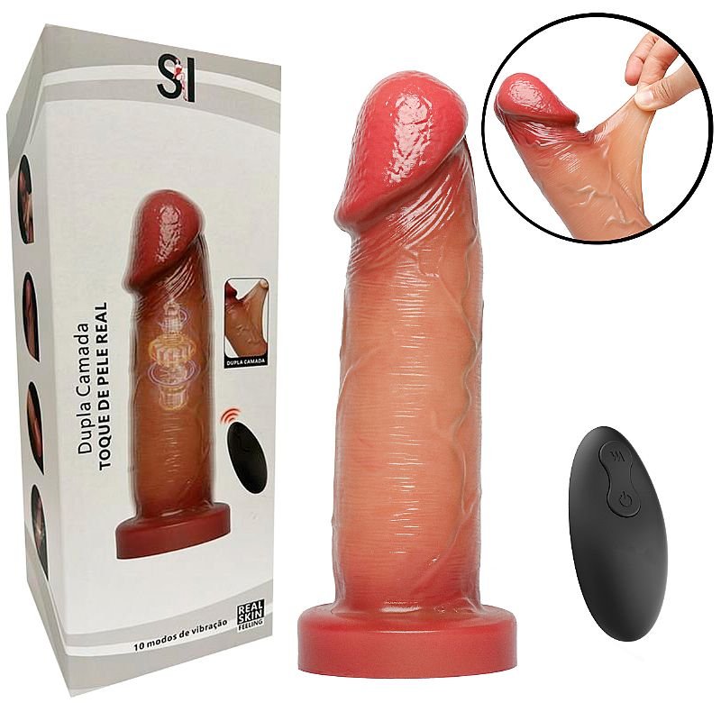 Pênis Realístico com Dupla Camada e Vibro / Controle Remoto - 20,0 x 5,0cm