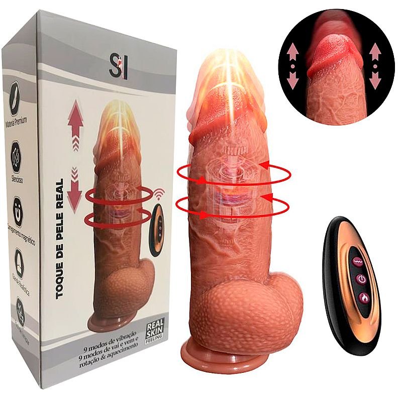 Pênis Realístico em Silicone Líquido com Vai e Vem / Rotativo e Aquecimento - 22,0 x 5,0