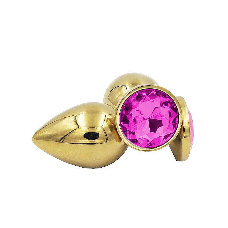 Plug Anal de Aço - Redondo Dourado - Tamanho G - Rosa