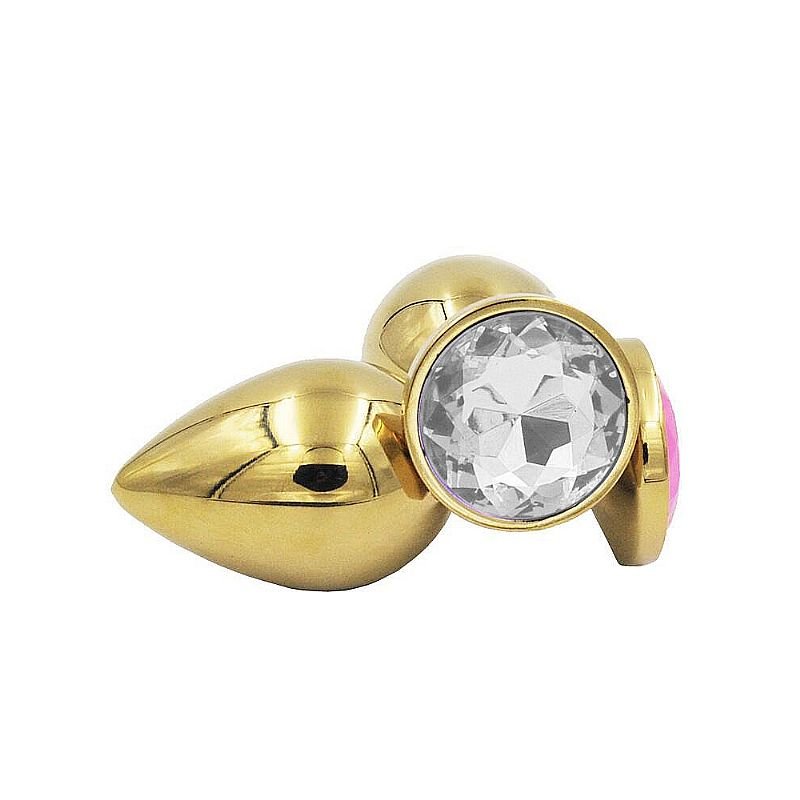 Plug Anal de Aço - Redondo Dourado - Tamanho G - Rosa