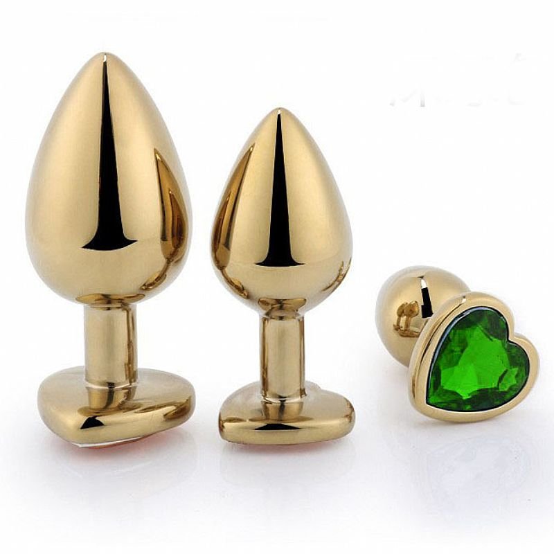 Plug Anal de Coração em Aço - Dourado - Tamanho G - Rosa