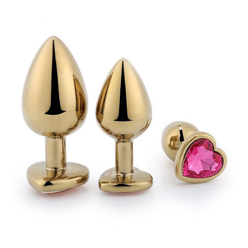 Plug Anal de Coração em Aço - Dourado - Tamanho G - Rosa