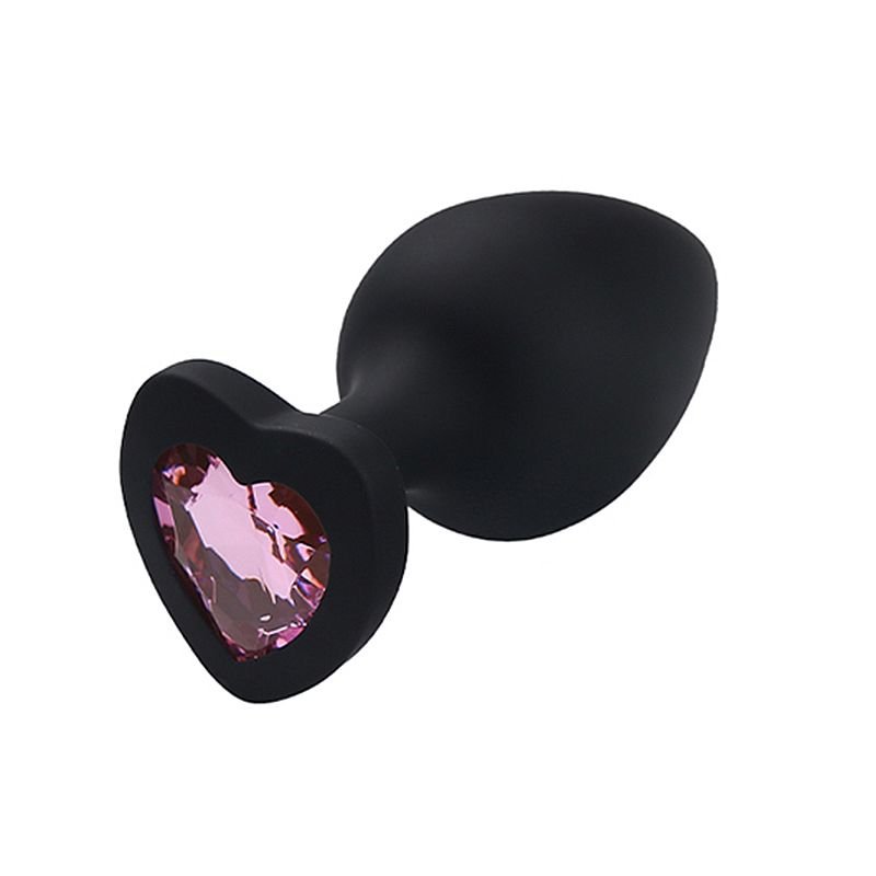 Plug Anal de Coração em Silicone - Tamanho P - Preto+Pedra RS