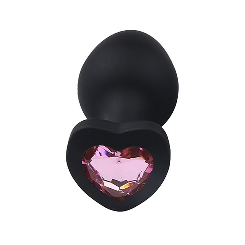 Plug Anal de Coração em Silicone - Tamanho P - Preto+Pedra RS