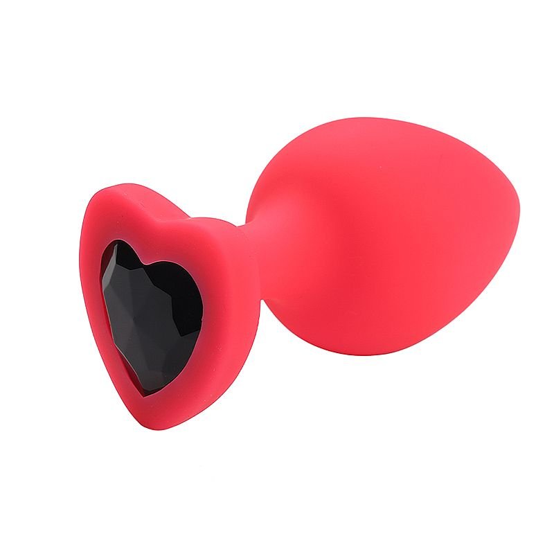 Plug Anal de Coração em Silicone - Tamanho P - Preto+Pedra RS