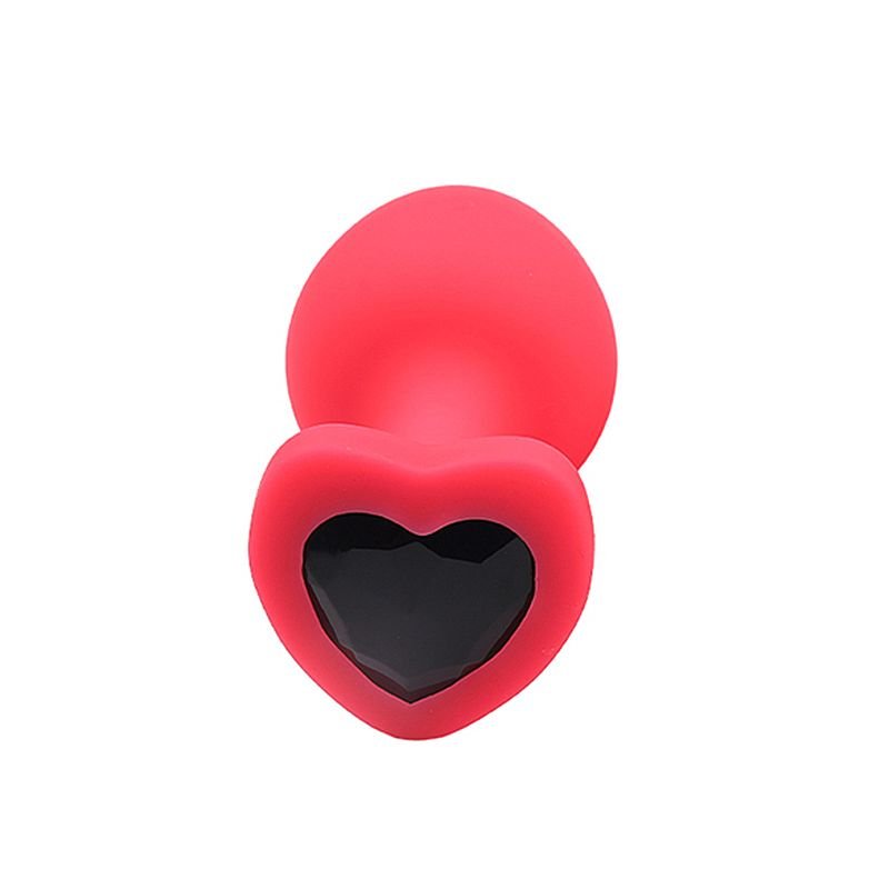 Plug Anal de Coração em Silicone - Tamanho P - Preto+Pedra RS
