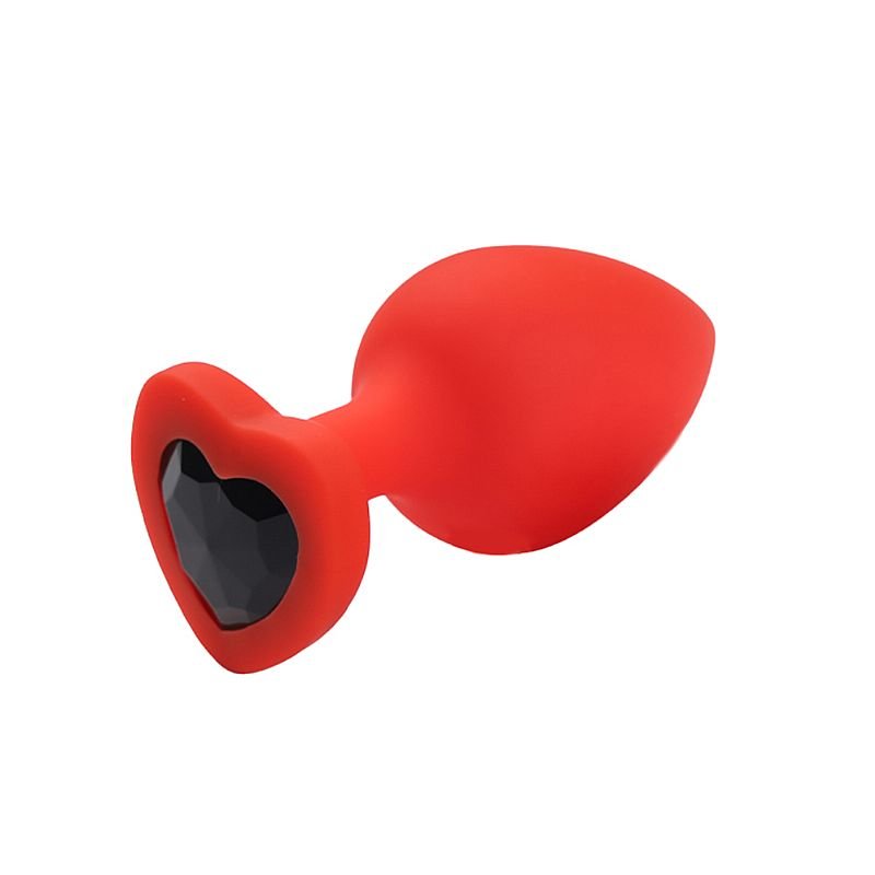 Plug Anal de Coração em Silicone - Tamanho P - Preto+Pedra RS