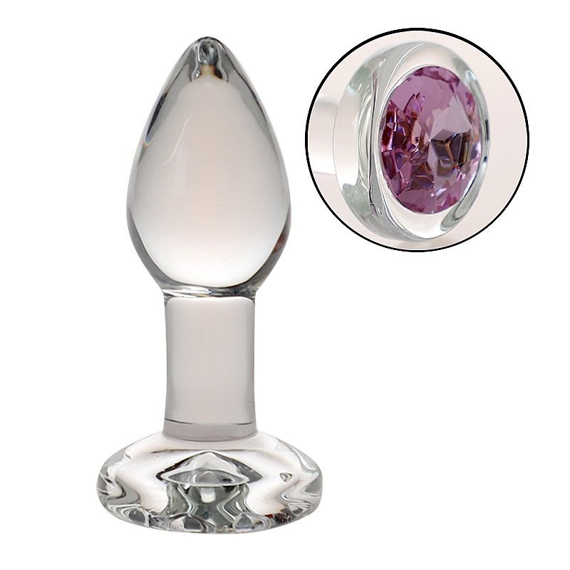 Plug Anal de Vidro - com Pedra Rosa - 8,7 x 3,4 cm