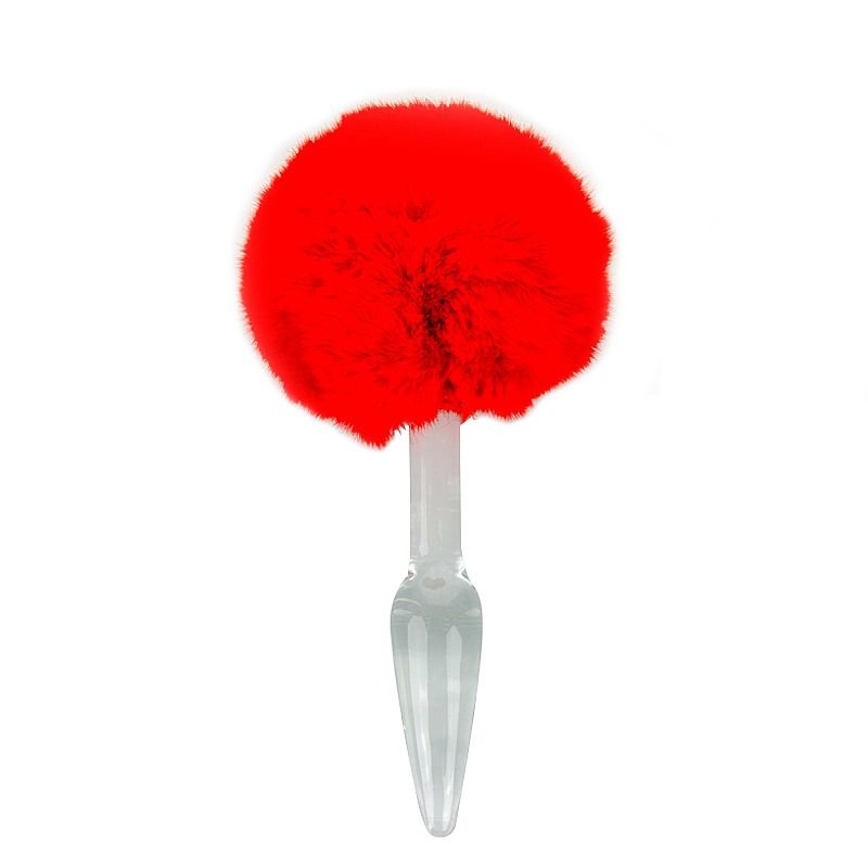Plug Anal de Vidro - com Pompom de Coelho - 18,0 x 1,4 cm - Vermelho