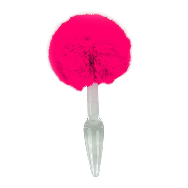Plug Anal de Vidro - com Pompom de Coelho - 18,0 x 1,4 cm - Vermelho