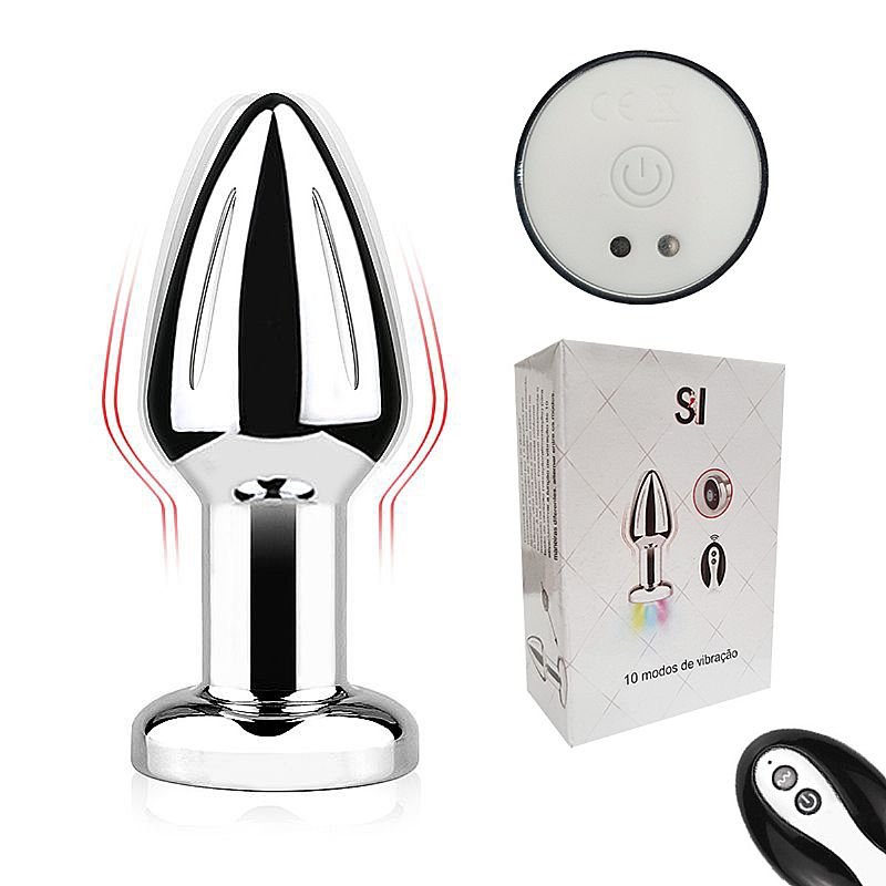 Plug Anal em Aço com Vibro / Led Colorido e Controle Remoto - Tamanho P