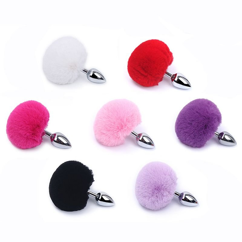 Plug Anal em Aço - Pompom de Coelho - Tamanho - M - Lilás