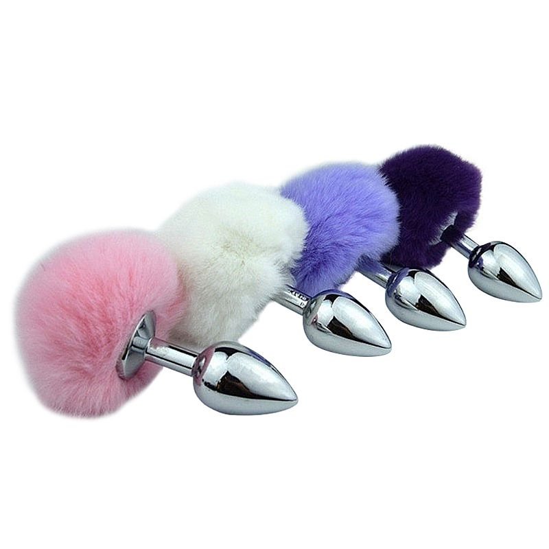 Plug Anal em Aço - Pompom de Coelho - Tamanho - M - Lilás