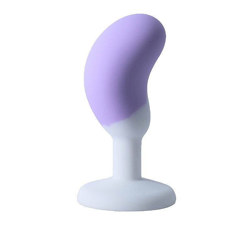 Plug Anal em Silicone com Pedra - Formato de Feijão - 8,2 X 2,7 - Branco + Roxo
