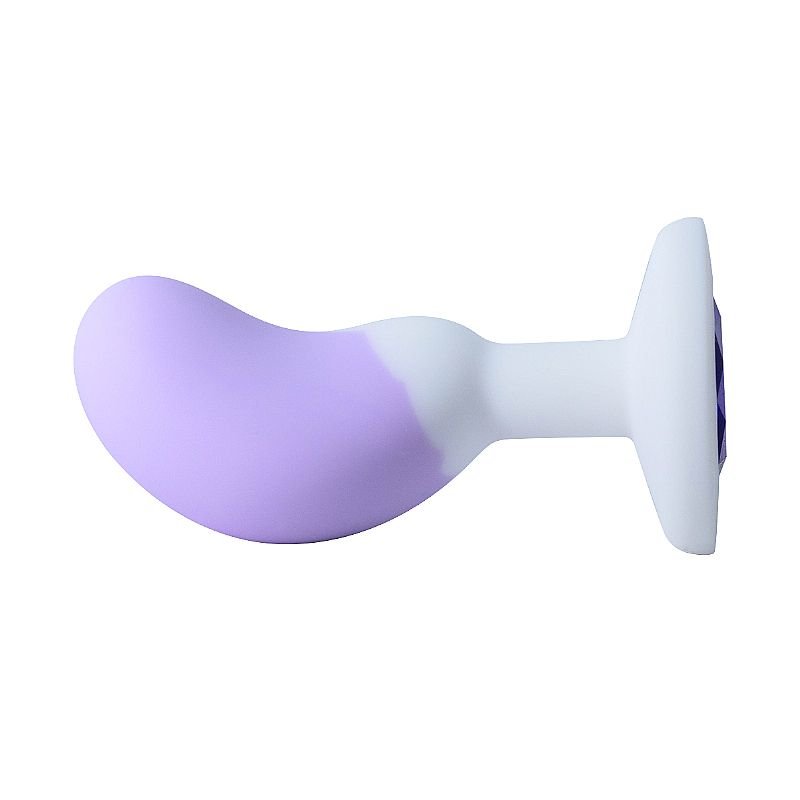 Plug Anal em Silicone com Pedra - Formato de Feijão - 8,2 X 2,7 - Branco + Roxo