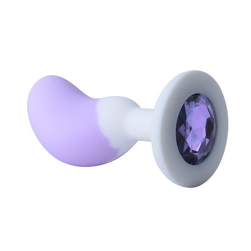 Plug Anal em Silicone com Pedra - Formato de Feijão - 8,2 X 2,7 - Branco + Roxo