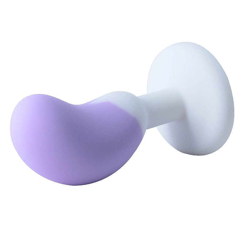 Plug Anal em Silicone com Pedra - Formato de Feijão - 8,2 X 2,7 - Branco + Roxo