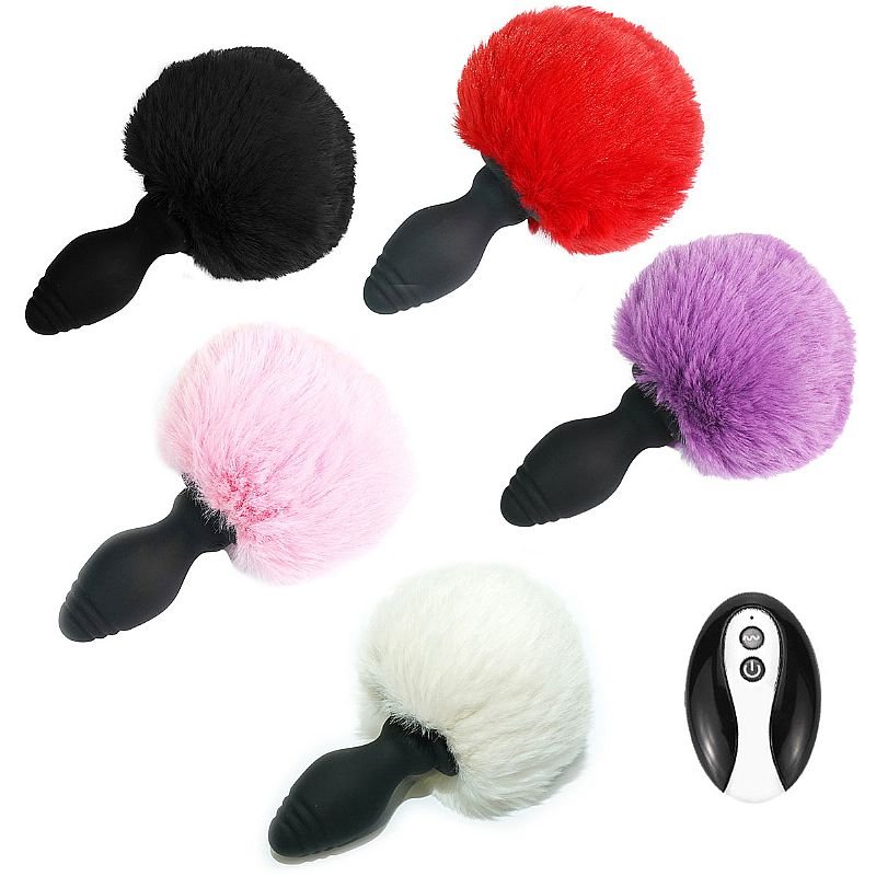 Plug Anal em Silicone - Pompom de Coelho com Vibro e Controle Remoto - Tamanho - M - Rosa