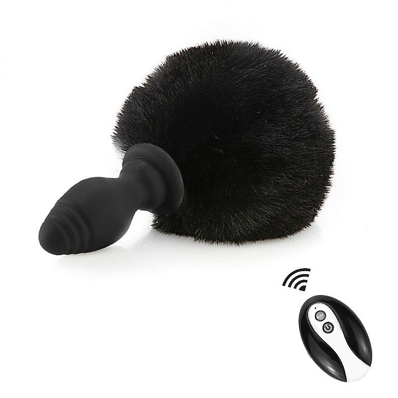 Plug Anal em Silicone - Pompom de Coelho com Vibro e Controle Remoto - Tamanho - M - Rosa