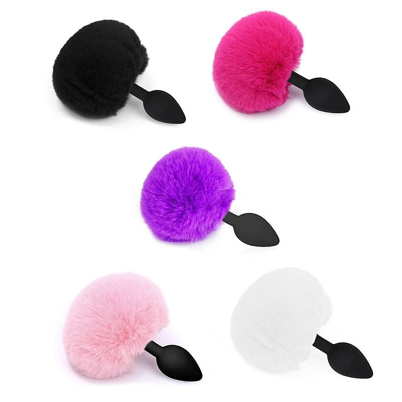 Plug Anal em Silicone - Pompom de Coelho - Tamanho - G - Rosa