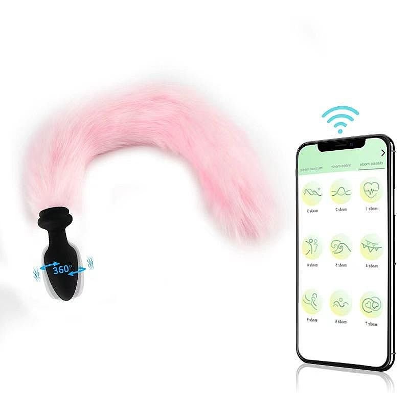 Plug Anal em Silicone - Rabo de Raposa com Rotação - 40 cm - via APP - Roxo